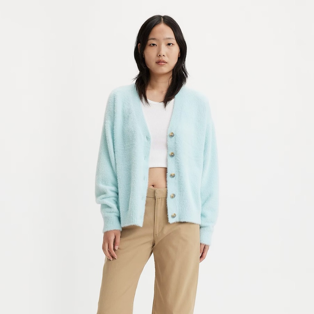 Levi's Light Baby Blue fuzzy Cardigan Sweater - Picture 2 of 6